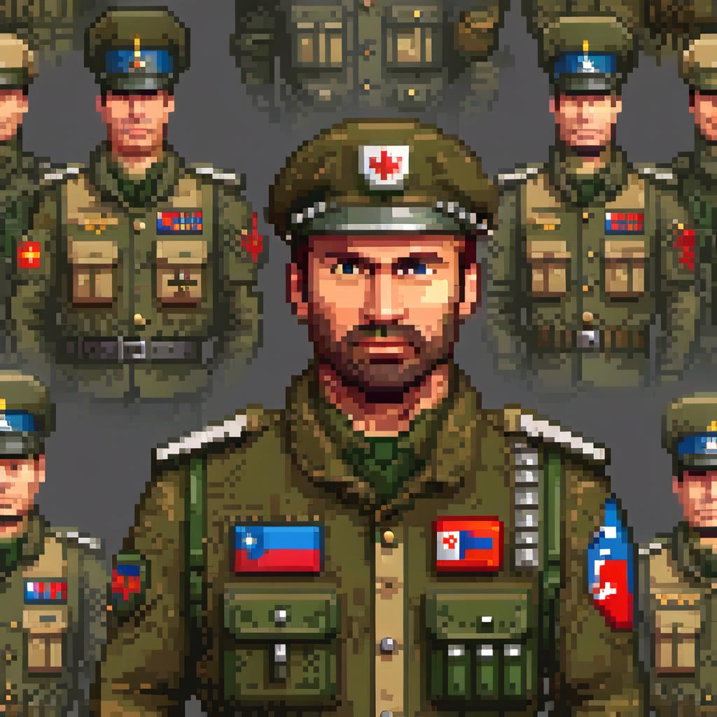  pixel art russian soldier games icon . low res, blocky, pixel art style, 8 bit graphics hyperrealistic, full body, detailed clothing, highly detailed, cinematic lighting, stunningly beautiful, intricate, sharp focus, f/1. 8, 85mm, (centered image composition), (professionally color graded), ((bright soft diffused light)), volumetric fog, trending on instagram, trending on tumblr, HDR 4K, 8K