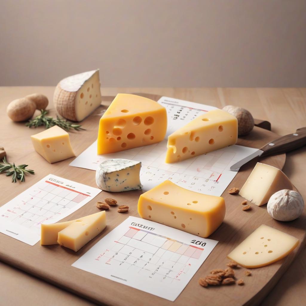  calendar picture, cheese theme. cheese and cheese products, minimalism, beautiful, beautiful colors. cheese and cheese products are on the table