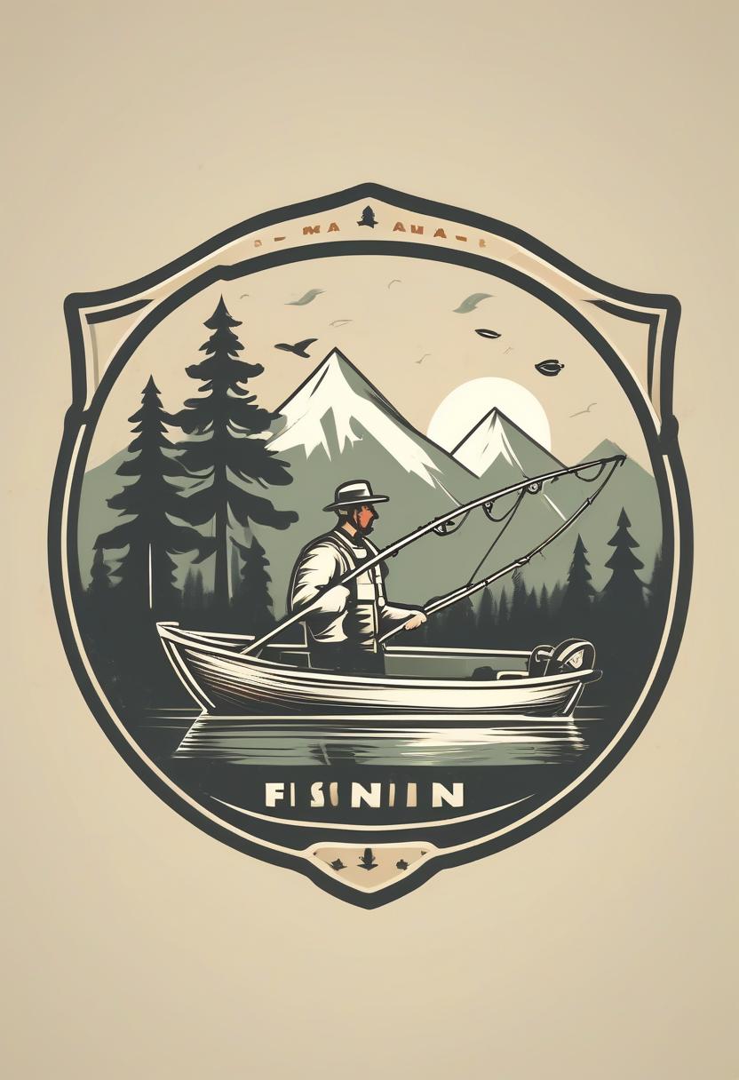  logo, simple illustration in retro style, vector graphics, outdoor recreation, fishing, adventure, in retro logo style