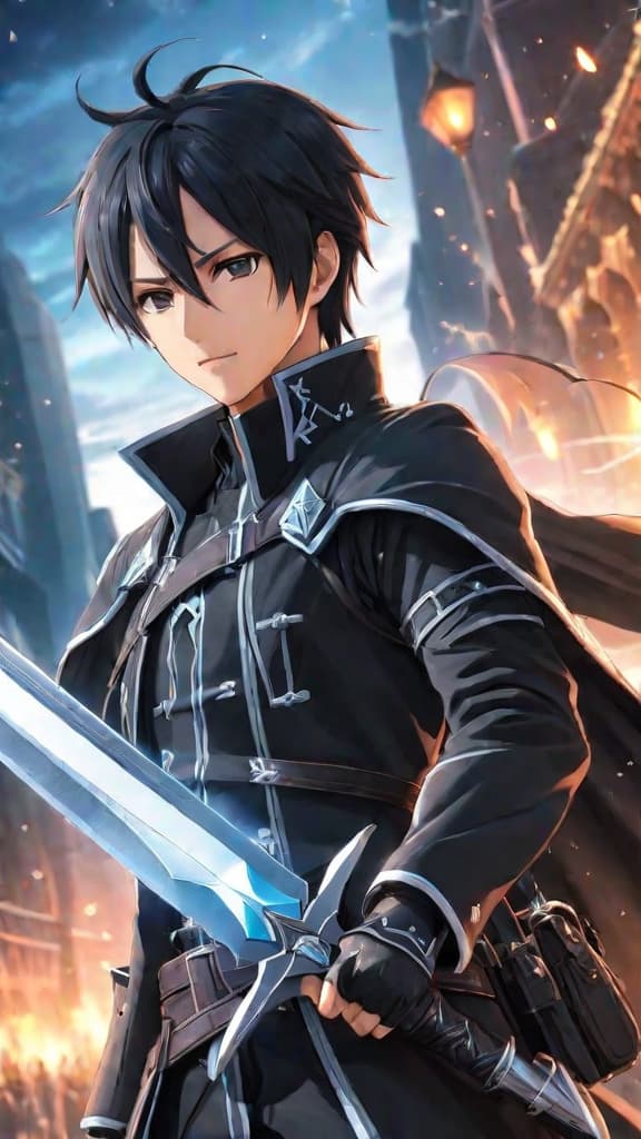  an anime art of kirito connected to the core of sword art online, intertwined with the game's existence. hyperrealistic, full body, detailed clothing, highly detailed, cinematic lighting, stunningly beautiful, intricate, sharp focus, f/1. 8, 85mm, (centered image composition), (professionally color graded), ((bright soft diffused light)), volumetric fog, trending on instagram, trending on tumblr, HDR 4K, 8K