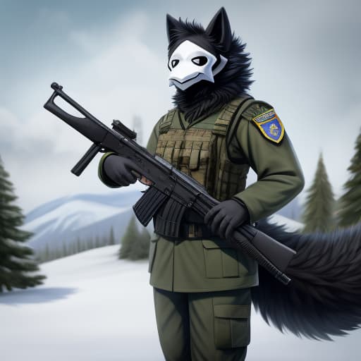  Puro, Russian VDV Uniform, Military helmet, holding a AK-47, snow eviroment, uniform, fluffy, mega fluffy, brown fur, big tail, fluffy tail, Russian patch, open eyes, digital art, masterpiece, 4k, fine details,