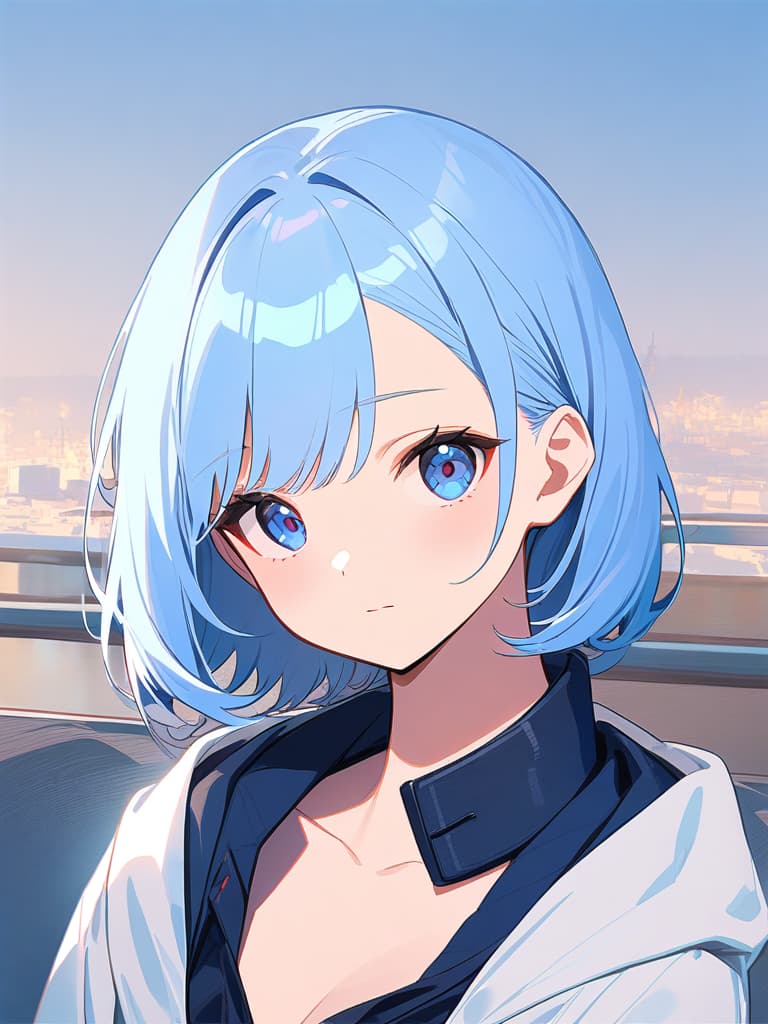  (very very short hair:2.0)(face only from neck up:2.0)(super beautiful girl:1.7)(light blue hair color,dark blue eyes:2.0)(bailey short hair:2.0)(trimmed:2.0)(cecil cut:2.0)(beautiful neck:1.7)masterpiece,high quality,16k,super analysis