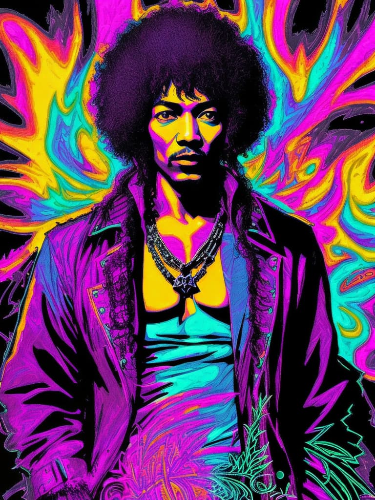  Psychedelic Portrait, Black light, Jimi Hendrix, medium/full body