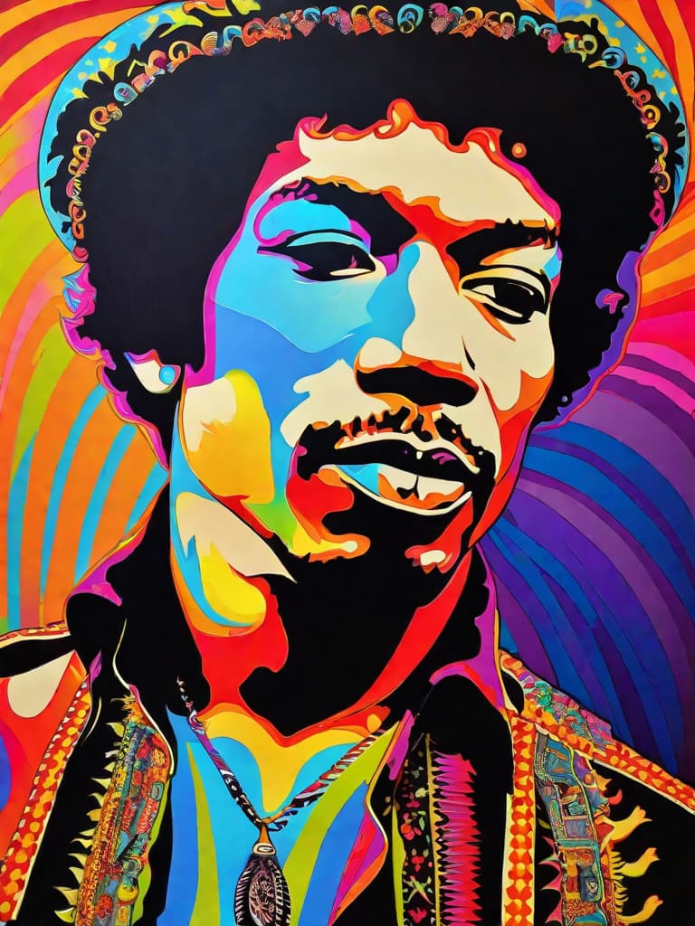  Psychedelic Portrait, Black light, Jimi Hendrix, medium/full body