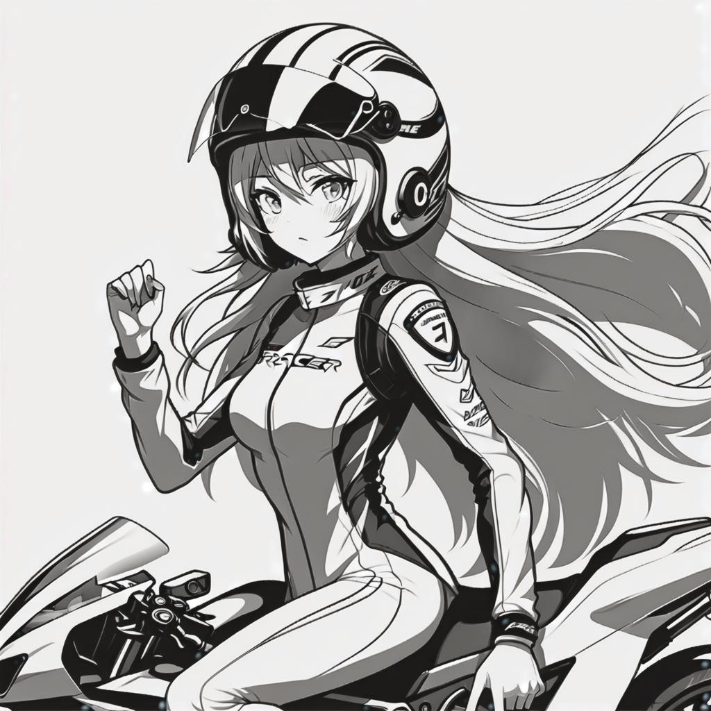  line art drawing racer girl, same nightmare. anime style . professional, sleek, modern, minimalist, graphic, line art, vector graphics