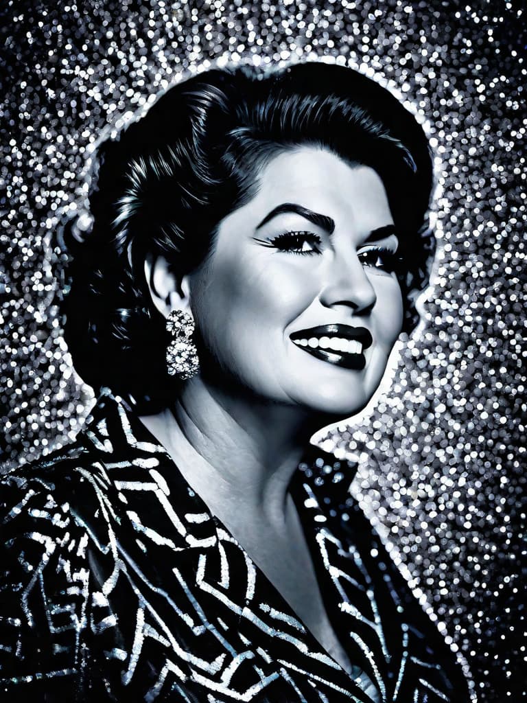  Country singer Patsy Cline, medium shot, upper body, spotlight, long exposure lighting, street art style spray paint, glamour lighting