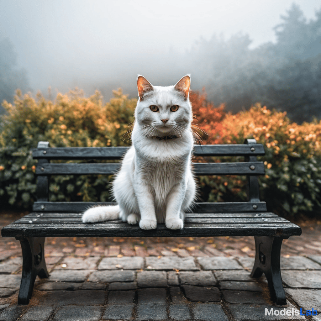  a cat sitting on a bench hyperrealistic, full body, detailed clothing, highly detailed, cinematic lighting, stunningly beautiful, intricate, sharp focus, f/1. 8, 85mm, (centered image composition), (professionally color graded), ((bright soft diffused light)), volumetric fog, trending on instagram, trending on tumblr, HDR 4K, 8K