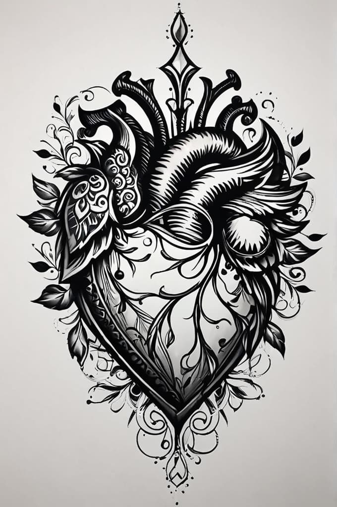  heart, (tattoo sketch:1.25), drawing