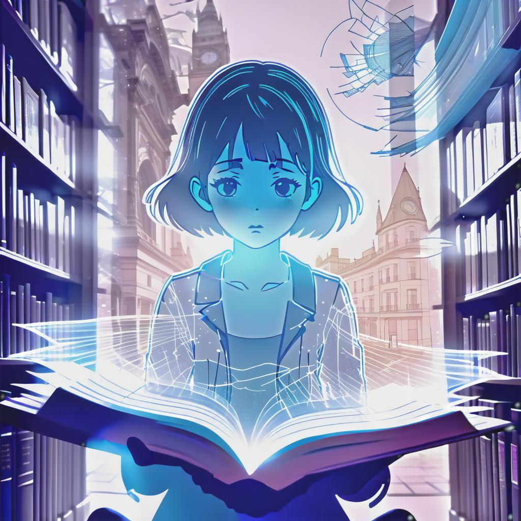  line art drawing (double exposure photo:1.5), girl in the in a bookstore, with an open book in the hands, (majestic characters pop up above book:1.3), holographic visual effects, blending realism and fantasy, layered image, overlaying textures, post processing, top quality, awarded masterpiece same nightmare. anime style . professional, sleek, modern, minimalist, graphic, line art, vector graphics