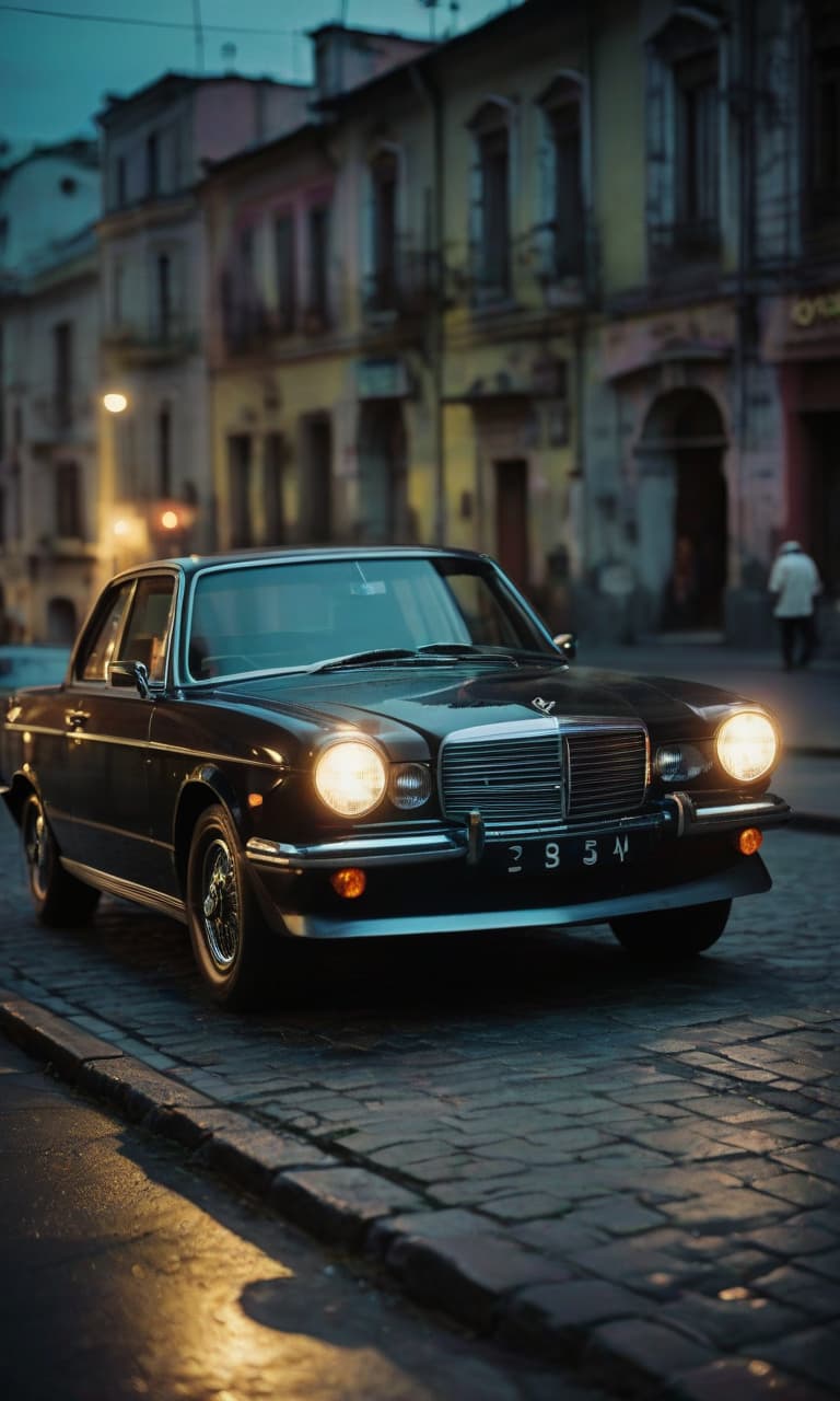  analog film photo a black coloured car, in the background and night old city. . faded film, desaturated, 35mm photo, grainy, vignette, vintage, kodachrome, lomography, stained, highly detailed, found footage, oil painting, glowneon hyperrealistic, full body, detailed clothing, highly detailed, cinematic lighting, stunningly beautiful, intricate, sharp focus, f/1. 8, 85mm, (centered image composition), (professionally color graded), ((bright soft diffused light)), volumetric fog, trending on instagram, trending on tumblr, HDR 4K, 8K