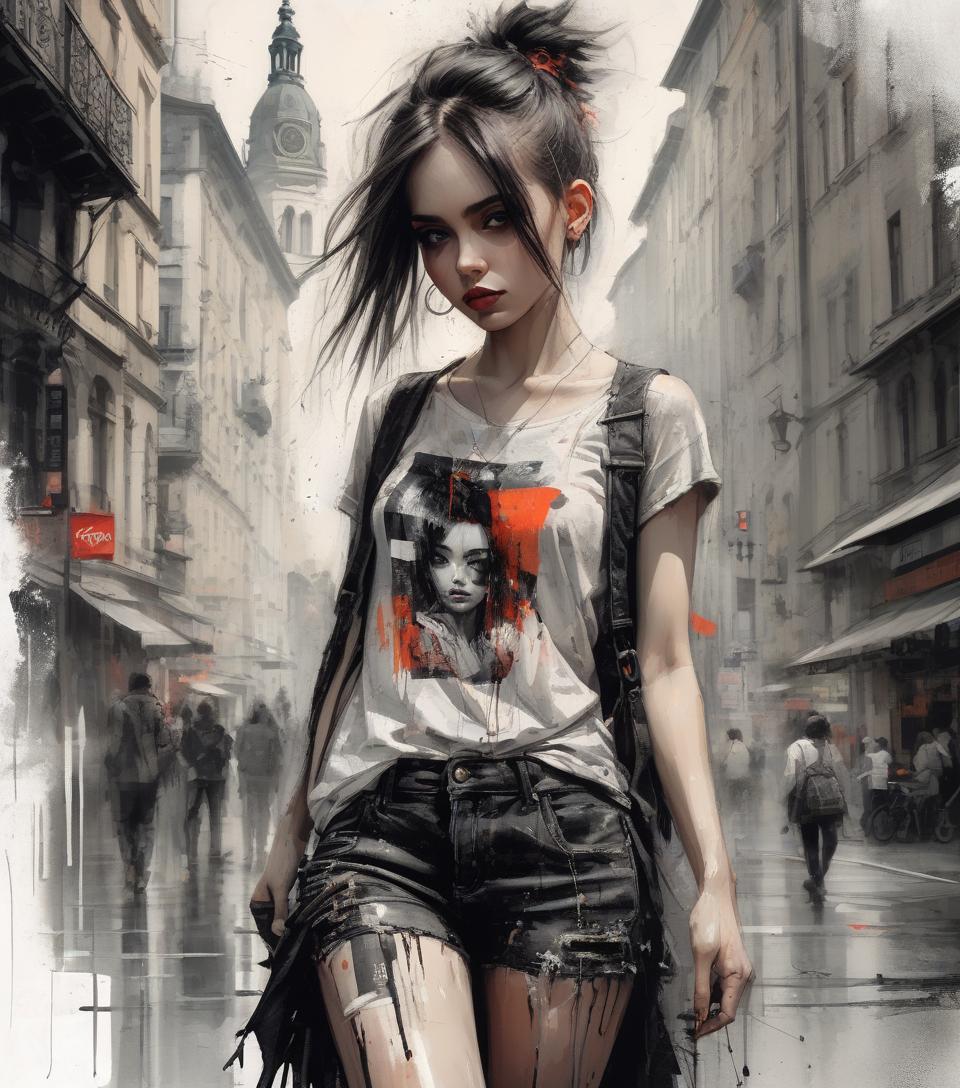  grunge style masterpiece, best quality, only one very beautiful woman wearing fashionable designer clothes in bern, with a landmark, perfect poses, soft colors, flowing brushstrokes, low angle, ink painting in the style of artists like russ mills, sakimichan, wlop, loish, artgerm, darek zabrocki, and jean baptiste monge . textured, distressed, vintage, edgy, punk rock vibe, dirty, noisy