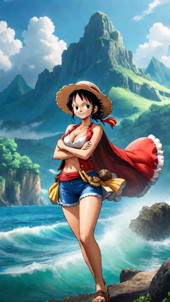  anime art one piece world building with sky islands, underwater realms, diverse landscapes, and epic adventures hyperrealistic, full body, detailed clothing, highly detailed, cinematic lighting, stunningly beautiful, intricate, sharp focus, f/1. 8, 85mm, (centered image composition), (professionally color graded), ((bright soft diffused light)), volumetric fog, trending on instagram, trending on tumblr, HDR 4K, 8K