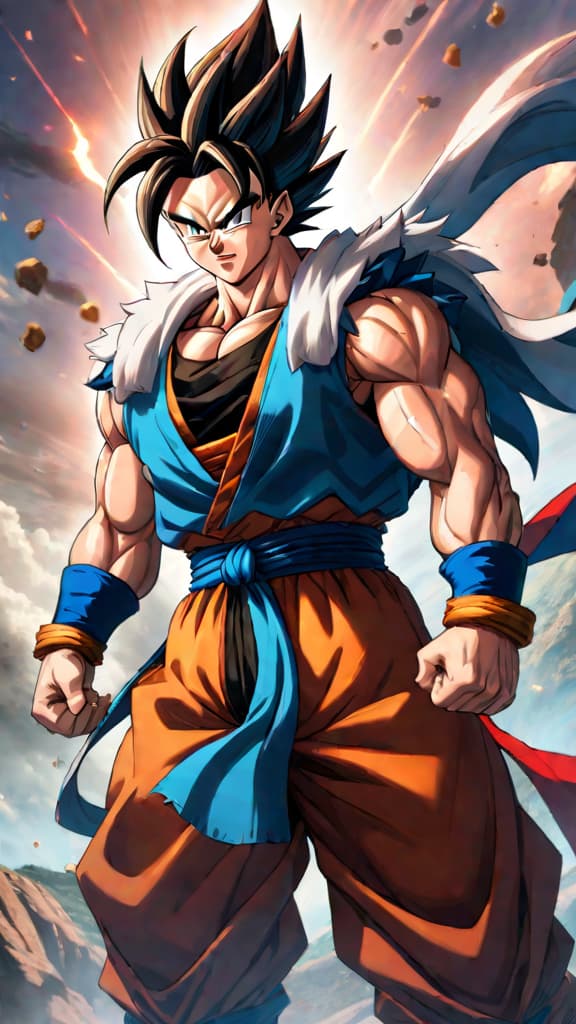  anime art: gogeta and vegito, powerful fusion warriors with unique origins, showcasing their distinct strengths. hyperrealistic, full body, detailed clothing, highly detailed, cinematic lighting, stunningly beautiful, intricate, sharp focus, f/1. 8, 85mm, (centered image composition), (professionally color graded), ((bright soft diffused light)), volumetric fog, trending on instagram, trending on tumblr, HDR 4K, 8K