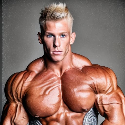 portrait+ style IFBB star bodybuilder queer blonde hunk dude face