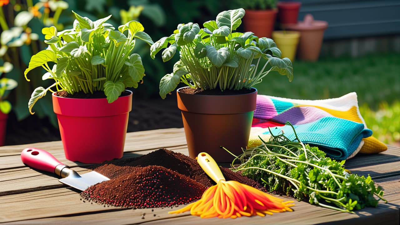  a sunlit backyard with a small vegetable plot, colorful seed packets scattered on a wooden table, gardening tools like a trowel and gloves, and budding plants peeking through rich, dark soil. hyperrealistic, full body, detailed clothing, highly detailed, cinematic lighting, stunningly beautiful, intricate, sharp focus, f/1. 8, 85mm, (centered image composition), (professionally color graded), ((bright soft diffused light)), volumetric fog, trending on instagram, trending on tumblr, HDR 4K, 8K