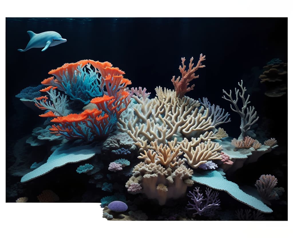  masterpiece, best quality, most beautiful in deep sea teeming with vibrant corals, diverse marine life, and enchanting underwater landscapes, full of corals, acrophore, small fishes, anemones, dolphin, various algaes, caves, colorful,all captured in stunning 8k resolution with intricate details.