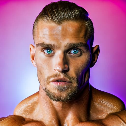 portrait+ style IFBB star bodybuilder queer blonde hunk dude face