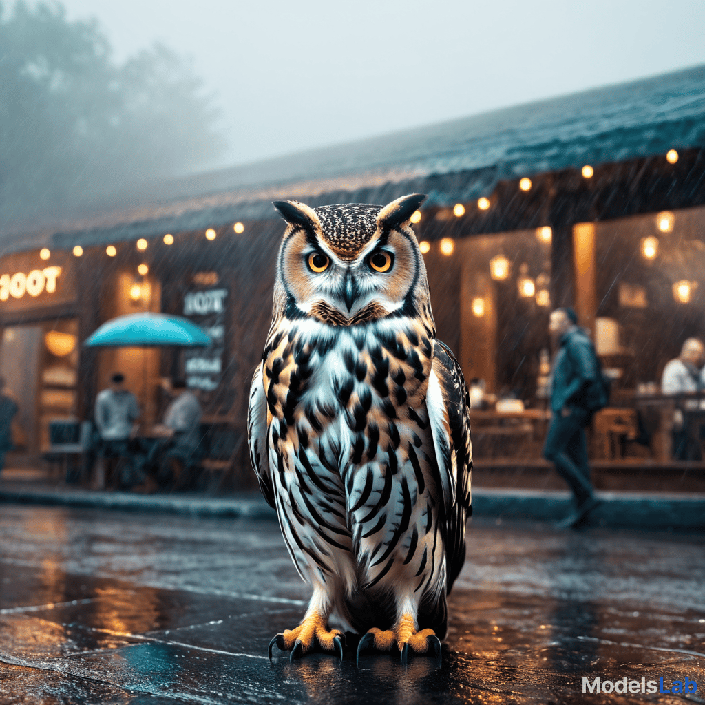  hoot coffees and sky rain hyperrealistic, full body, detailed clothing, highly detailed, cinematic lighting, stunningly beautiful, intricate, sharp focus, f/1. 8, 85mm, (centered image composition), (professionally color graded), ((bright soft diffused light)), volumetric fog, trending on instagram, trending on tumblr, HDR 4K, 8K