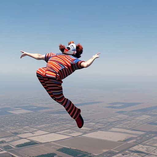  Man jumping from plane with clown mask