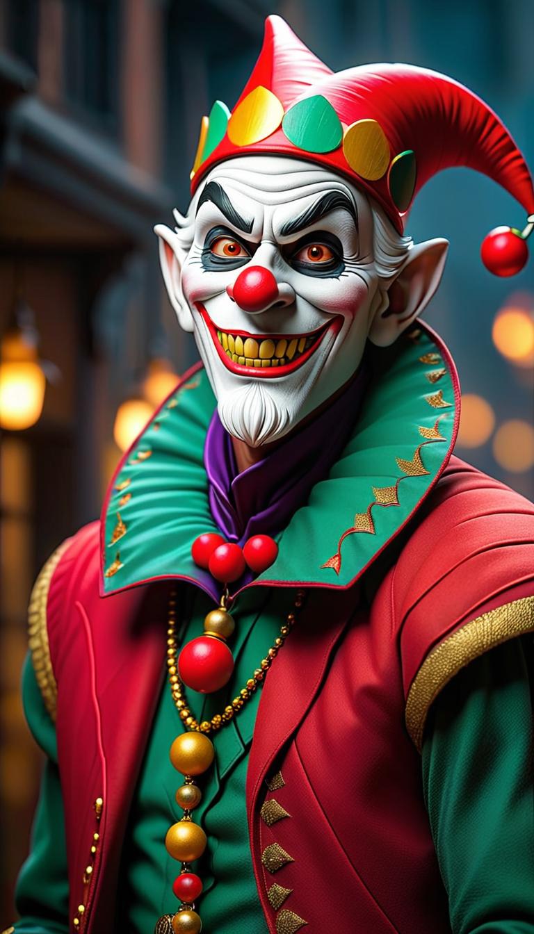  professional 3d model of a sinister jester in a dark carnival. dark, mysterious, scary, haunting, dramatic, ornate, detailed. . rendered with octane, the model is highly detailed,dramatic lighting. hyperrealistic, full body, detailed clothing, highly detailed, cinematic lighting, stunningly beautiful, intricate, sharp focus, f/1. 8, 85mm, (centered image composition), (professionally color graded), ((bright soft diffused light)), volumetric fog, trending on instagram, trending on tumblr, HDR 4K, 8K