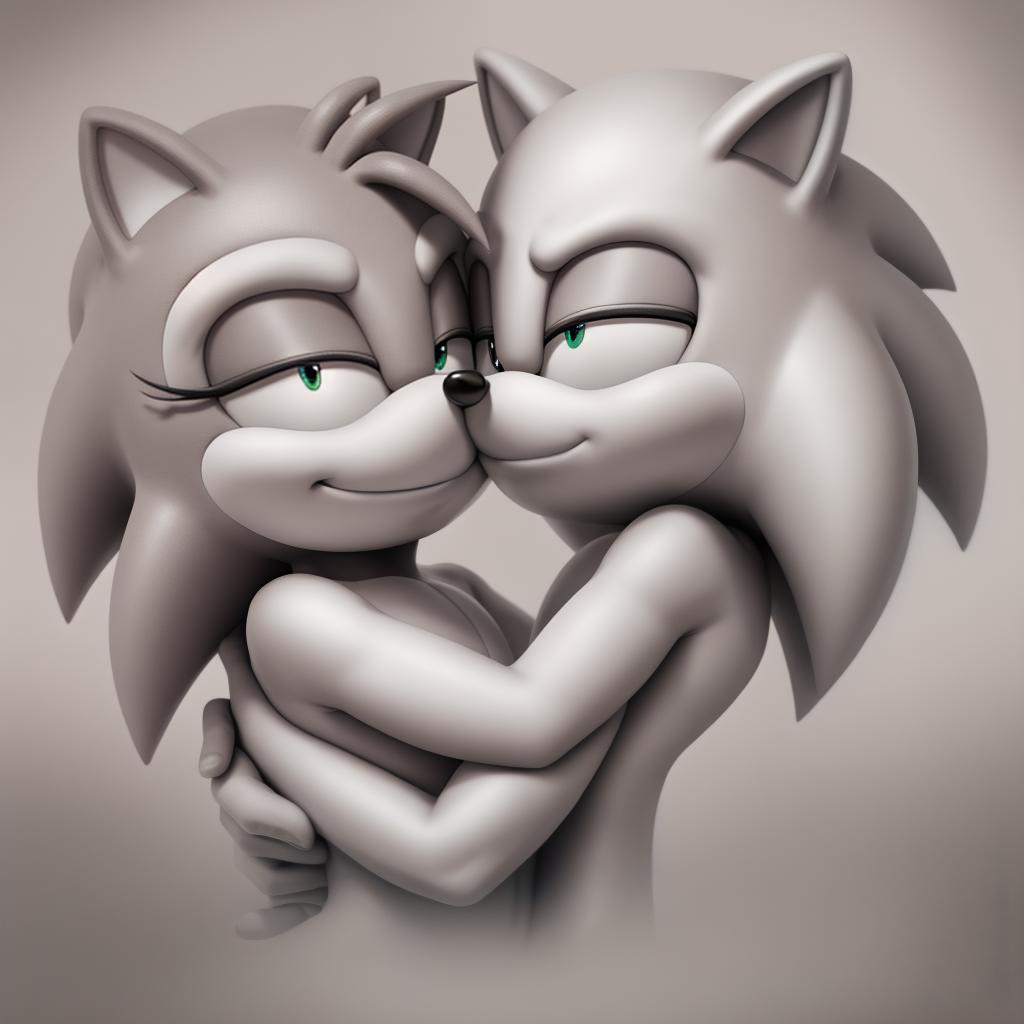  Sonic the hedgehog (sega) hugging and kissing human male, open eyes, digital art, masterpiece, 4k, fine details,