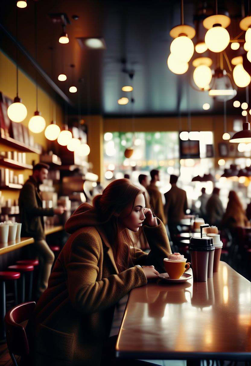  cinematic photo a very full beautiful with incredibly giant , a giant , full height, in a cafe . 35mm photograph, film, bokeh, professional, 4k, highly detailed