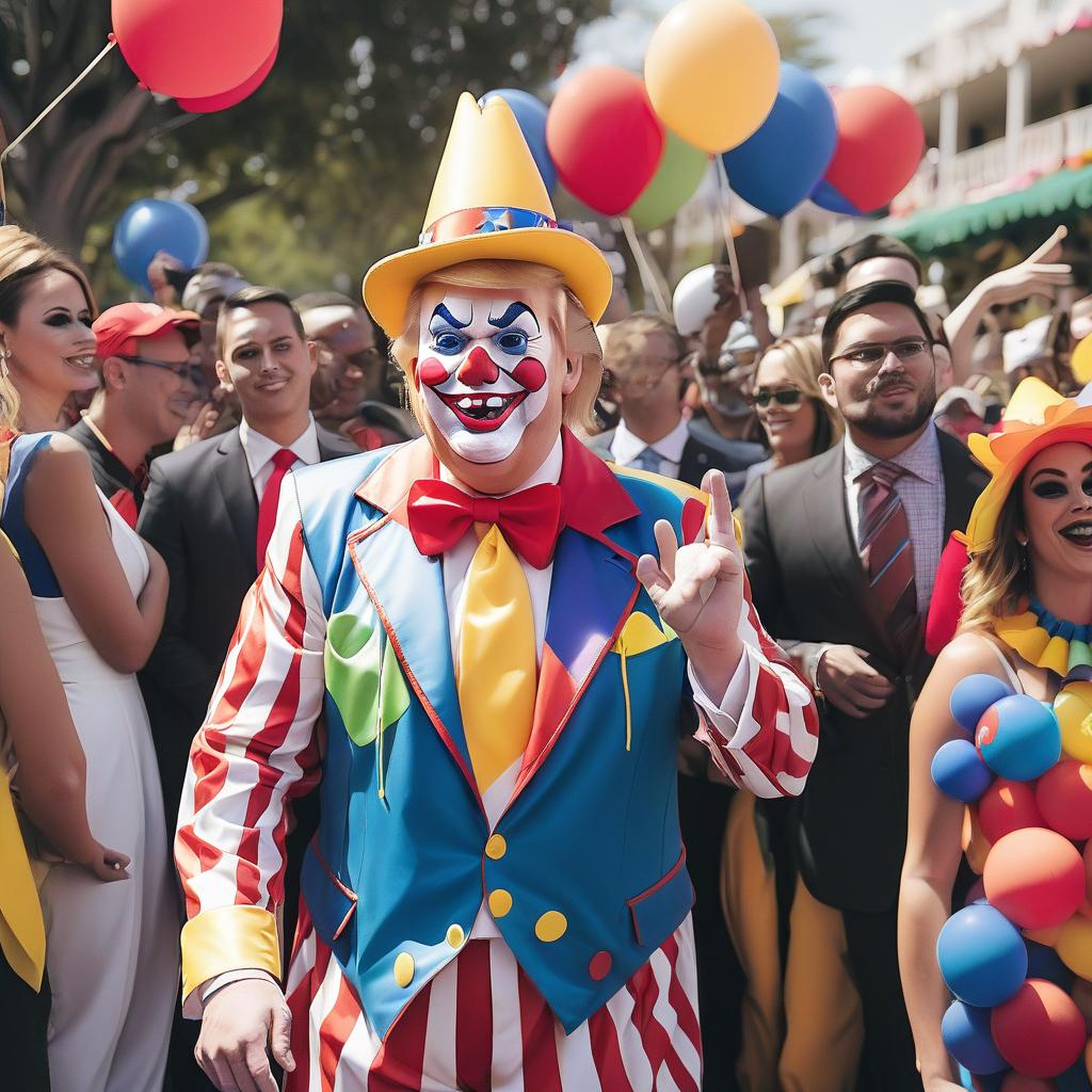  donald trump wearing clown costume in fiesta