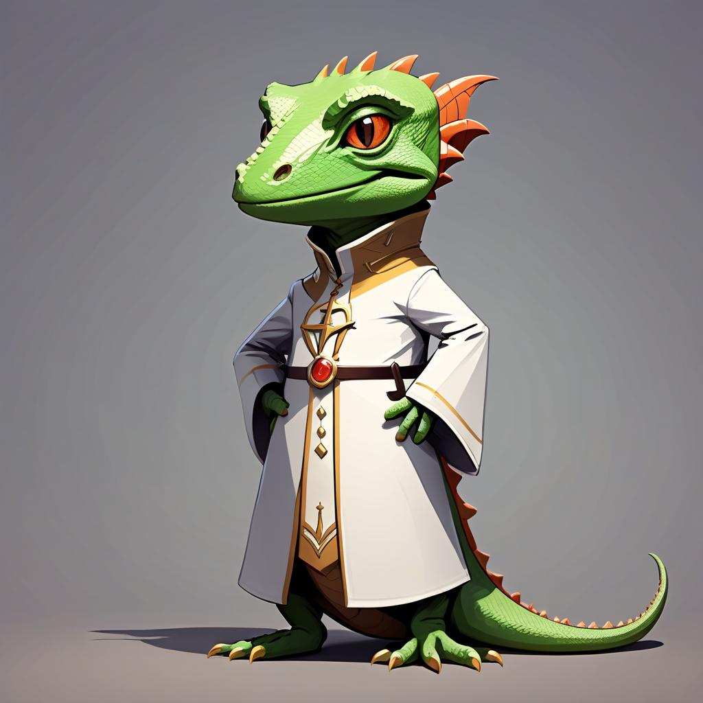  minimalist style a character for a video game. an anthropomorphic lizard in priest's clothing. . simple, clean, uncluttered, modern, elegant