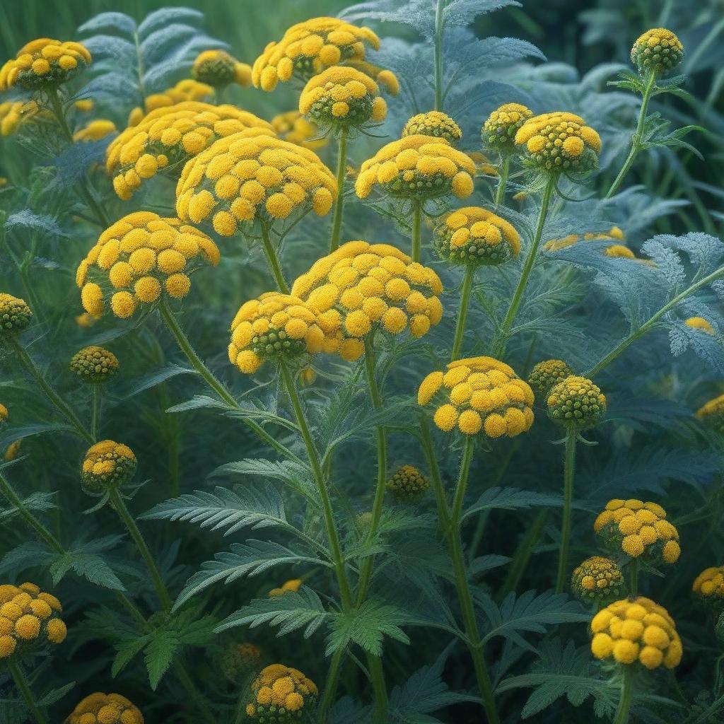  Tansy on a summer meadow hyperrealistic, full body, detailed clothing, highly detailed, cinematic lighting, stunningly beautiful, intricate, sharp focus, f/1. 8, 85mm, (centered image composition), (professionally color graded), ((bright soft diffused light)), volumetric fog, trending on instagram, trending on tumblr, HDR 4K, 8K