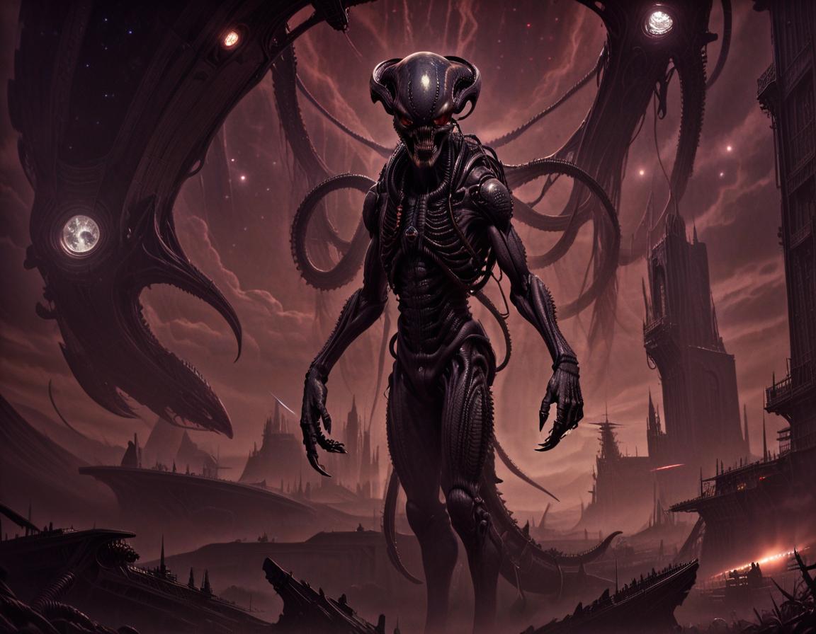  macabre style monster realism space xenomorph . dark, gothic, grim, haunting, highly detailed, civitai