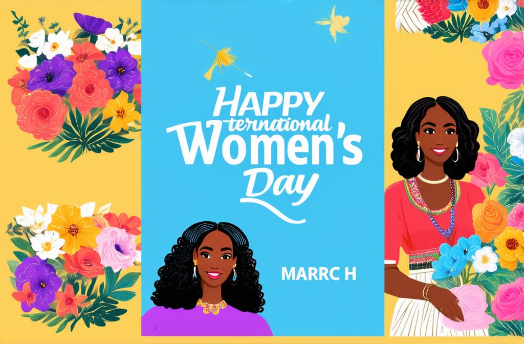  happy international women's day. march 8th. different races and nationalities. colored hand drawn vector illustrations. set of cards and seamless pattern ar 3:2 {prompt}, maximum details