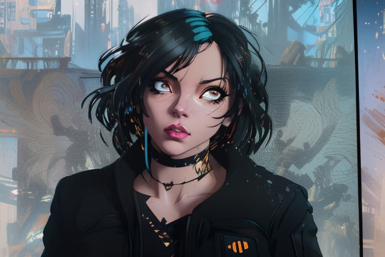  Digital oil painting of wearing a a cool cyberpunk yellow and black colors, skycrapers in the background, anime art by borderlands 3 game graphic, stunning, vibrant, 8k resolution concept art, artgerm, dynamic lighting hyperdetailed intricately detailed splash art trending on artstation triadic colors unreal engine 5 volumetric lighting hyperrealistic, full body, detailed clothing, highly detailed, cinematic lighting, stunningly beautiful, intricate, sharp focus, f/1. 8, 85mm, (centered image composition), (professionally color graded), ((bright soft diffused light)), volumetric fog, trending on instagram, trending on tumblr, HDR 4K, 8K