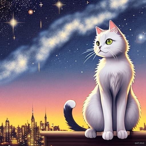 anime cat against the background of the starry sky