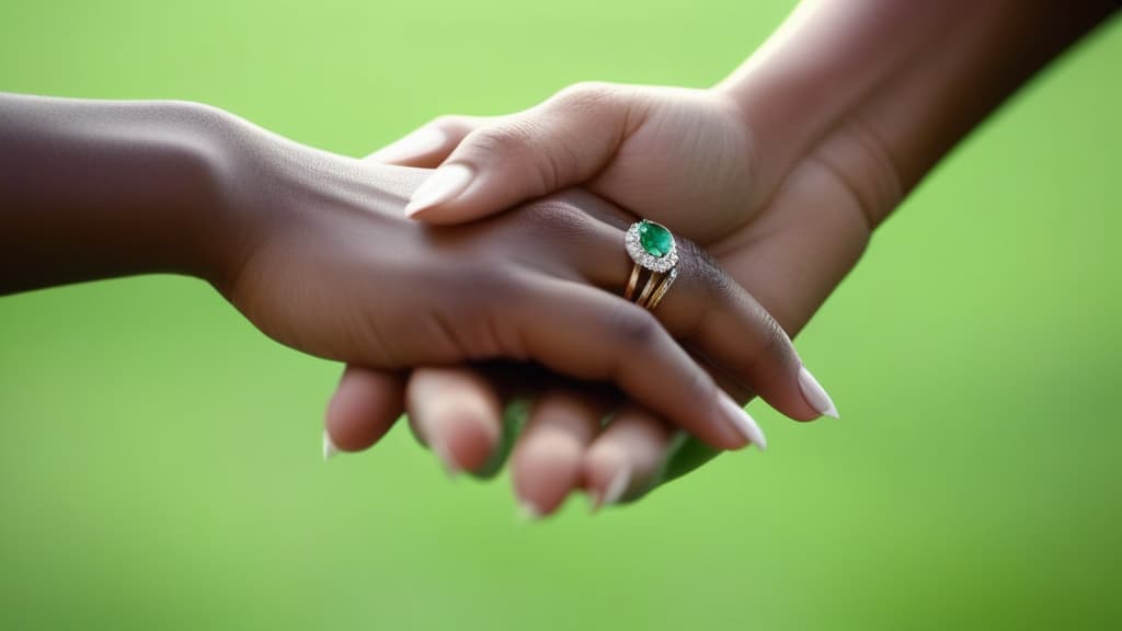  Handshake of two women with rings on fingers in green ar 16:9 high quality, detailed intricate insanely detailed, flattering light, RAW photo, photography, photorealistic, ultra detailed, depth of field, 8k resolution , detailed background, f1.4, sharpened focus