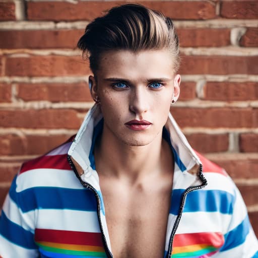 portrait+ style Russian LGBT queer fashion model blonde hunk dude face