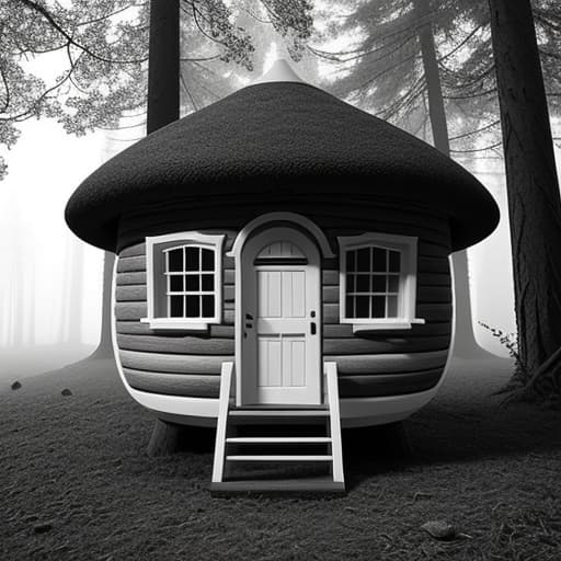  create a coloring book image in black and white for kids about a little girl living in a mushroom house i the forest. hyperrealistic, full body, detailed clothing, highly detailed, cinematic lighting, stunningly beautiful, intricate, sharp focus, f/1. 8, 85mm, (centered image composition), (professionally color graded), ((bright soft diffused light)), volumetric fog, trending on instagram, trending on tumblr, HDR 4K, 8K