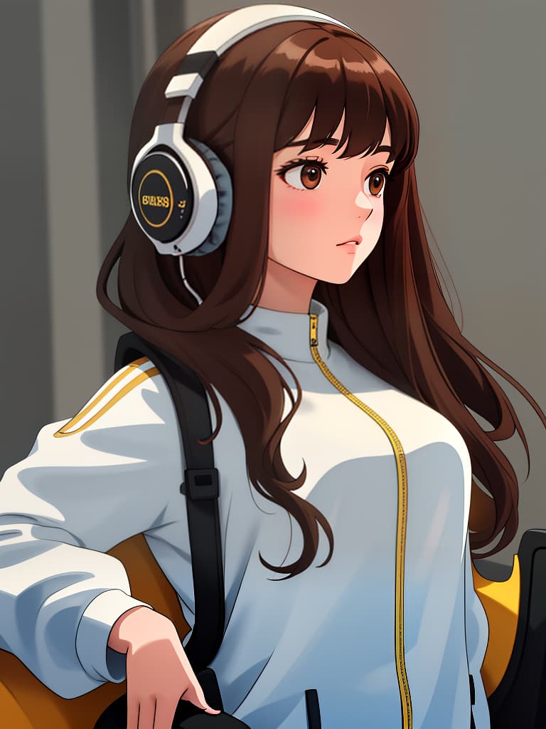  headphones, girls, brown hair, cool, beautiful, masterpiece, best quality,8k,ultra detailed,high resolution,an extremely delicate and beautiful,hyper detail