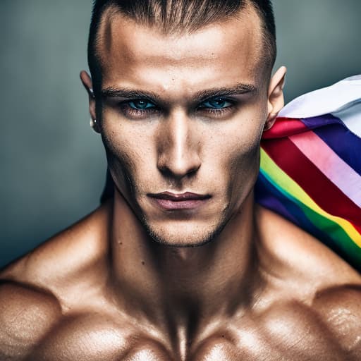 portrait+ style Russian LGBT queer fitness trainer blonde hunk dude face