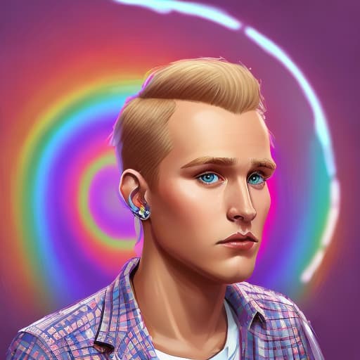 portrait+ style British LGBT queer YouTube personality blonde hunk dude face