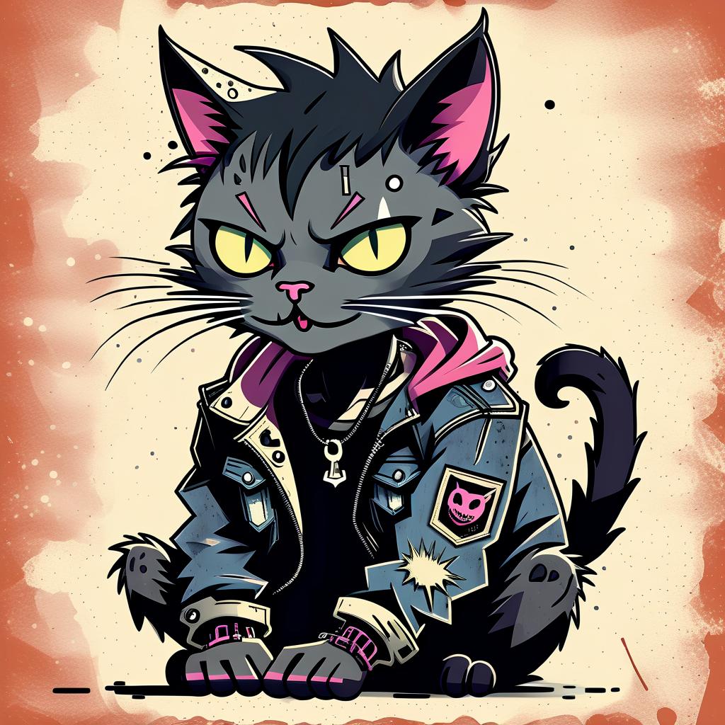  grunge style blackcat punk boy . textured, distressed, vintage, edgy, punk rock vibe, dirty, noisy