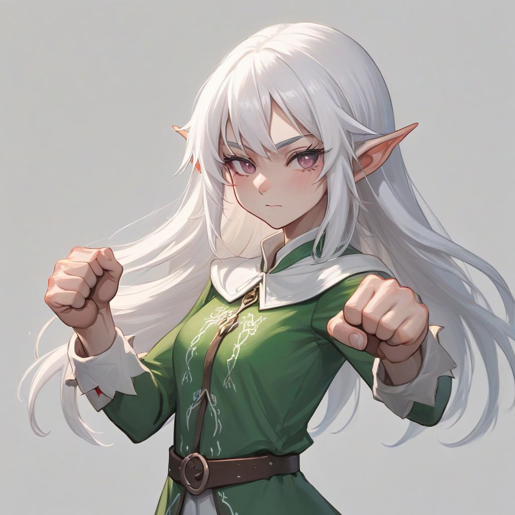  white haired elf clutching fists