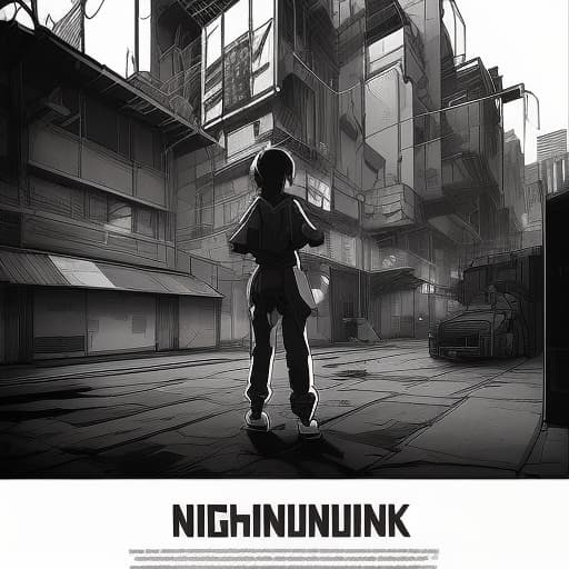 nvinkpunk rimworld, (manga style, yusuke murata, satoshi kon, ken sugimori, hiromu arakawa), pencil drawing, (b&w:1.2), low detail, sketch, concept art, anime style, line art, webtoon, manhua, chalk, hand drawn, defined lines, simple shades, simplistic, manga page, minimalistic, high contrast, precision artwork, linear compositions, scalable artwork, digital art, high contrast shadows