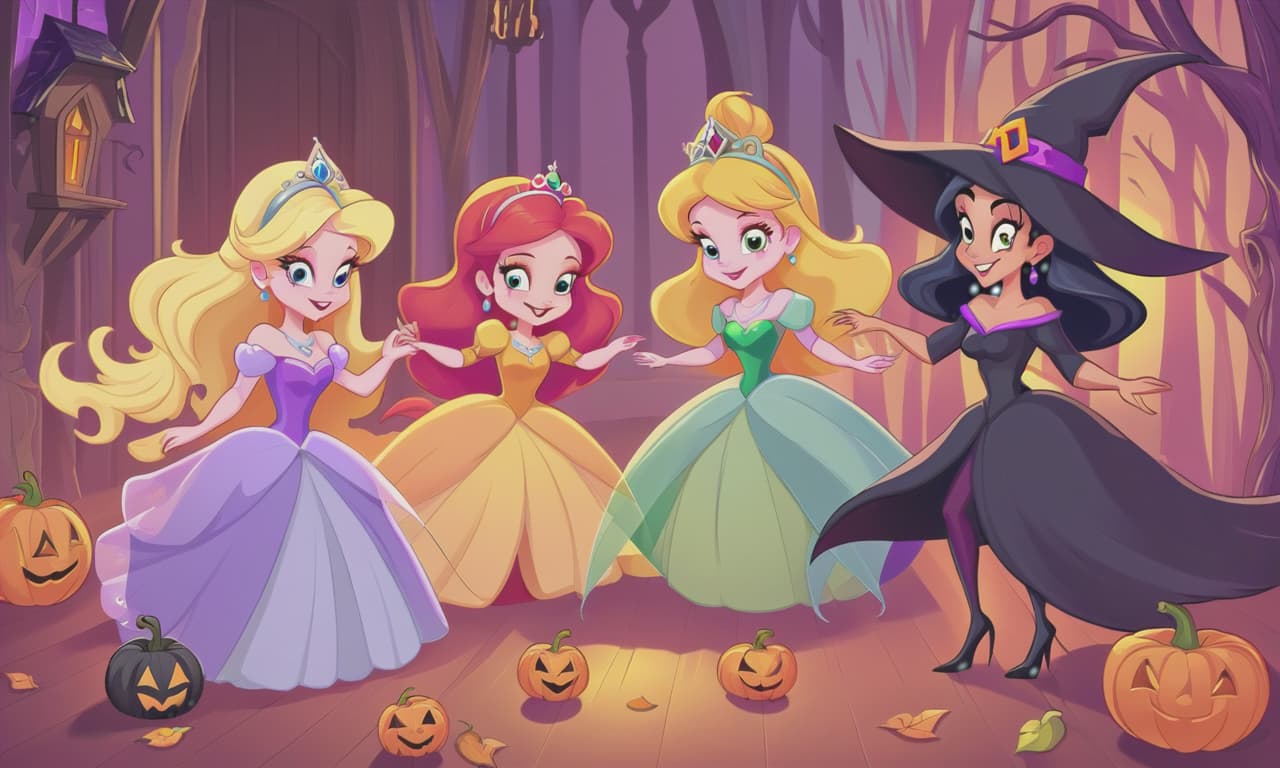  cartoon princesses playing with witches