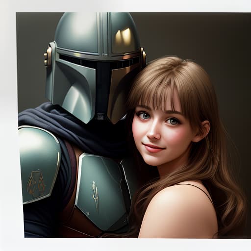  a mandalorian man and a girl stand next to him, hugging., photorealistic, hyperrealistic, hyperdetailed, analog style, demure, detailed skin, pores, smirk, smiling eyes, matte skin, soft lighting, subsurface scattering, realistic, heavy shadow, masterpiece, best quality, ultra realistic, 8k, golden ratio, intricate, high detail, film photography, soft focus