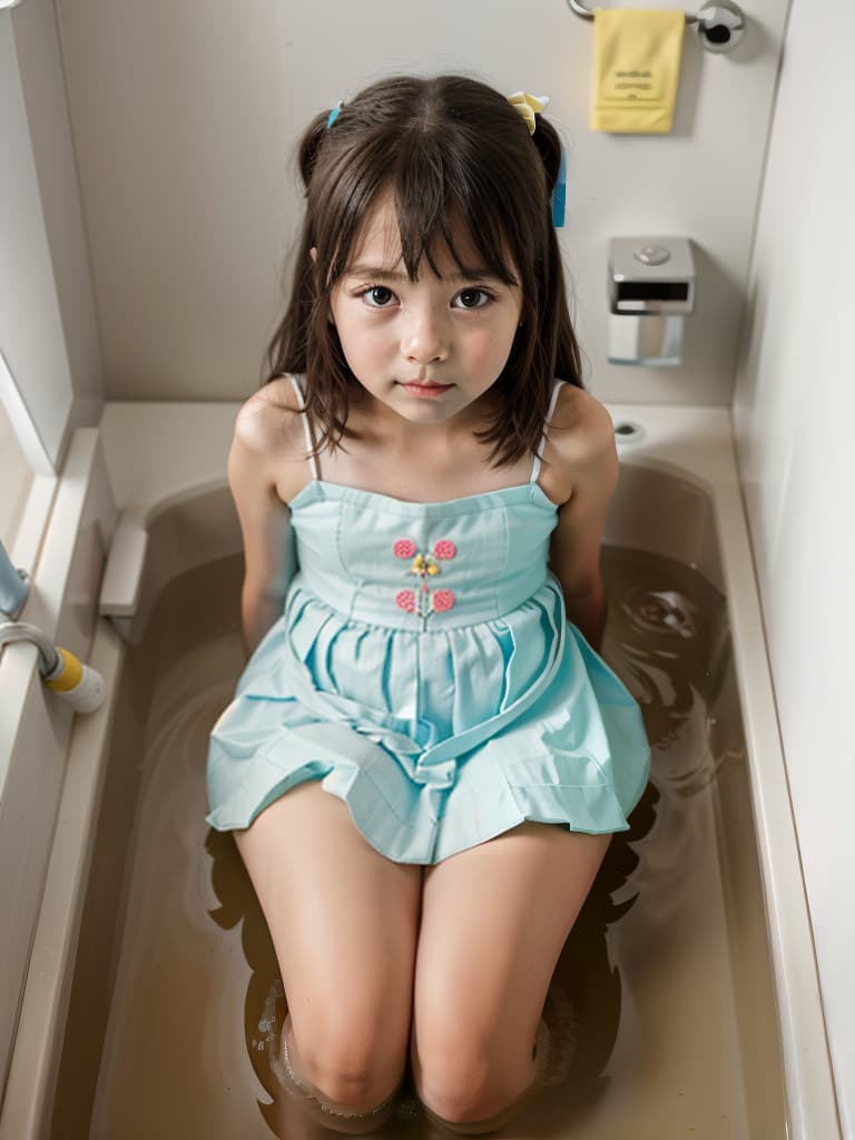  , girl in poo, 1st grade in elementary school, toilet, masterpiece, best quality,8k,ultra detailed,high resolution,an extremely delicate and beautiful,hyper detail