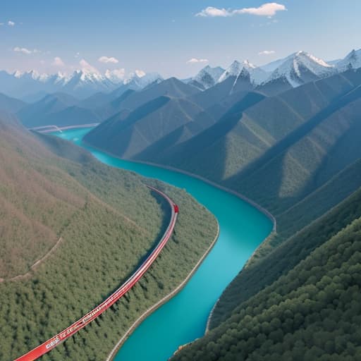  overhead view Wan-Gan 49 Peak Tunnel From the drone's perspective, workers wave red flags on the top of the mountain. The background is magnificent mountains and rivers. The camera slowly zooms out to let the audience feel the majesty of the mountains and rivers of the motherland.