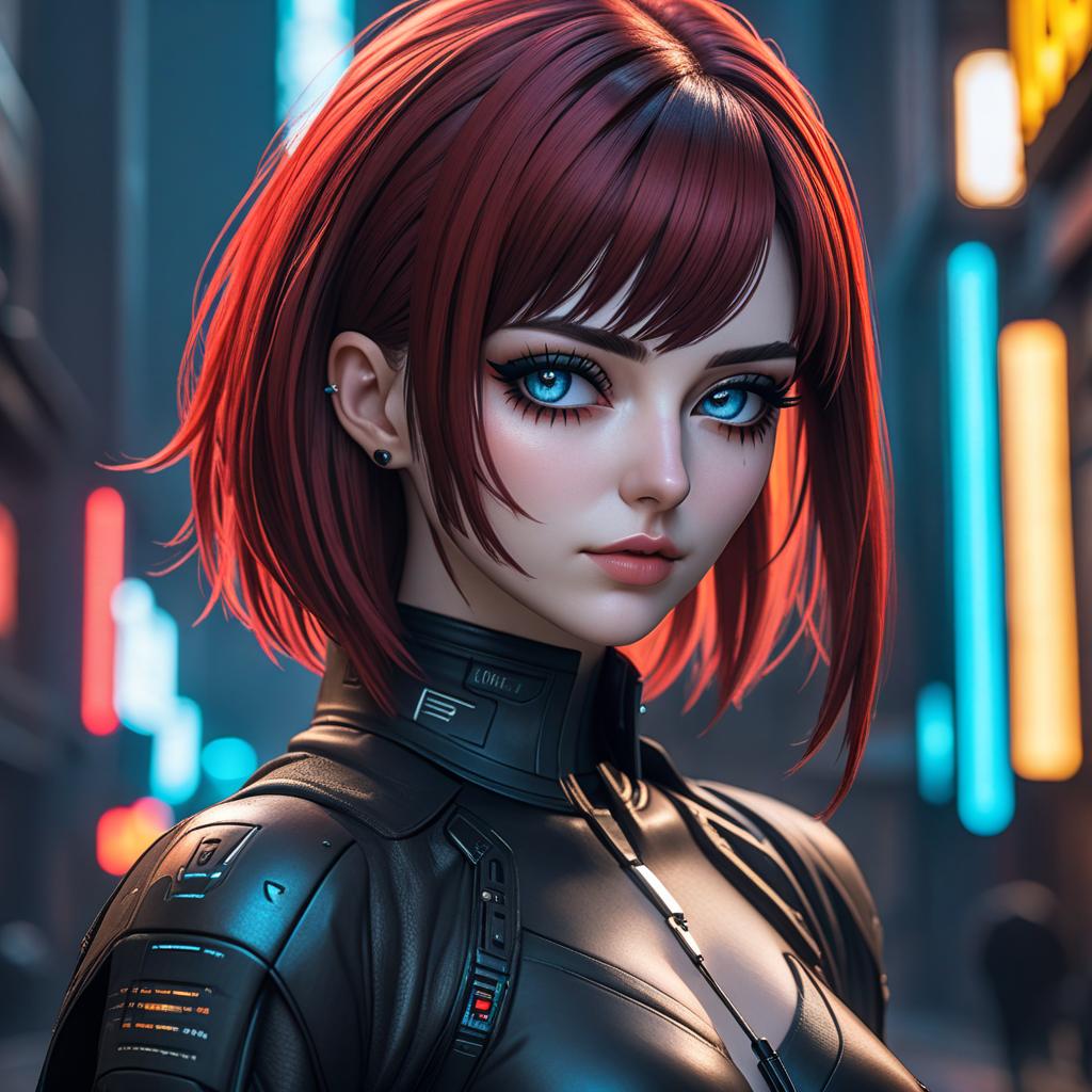  ultra realistic close up portrait ((beautiful pale cyberpunk female with heavy black eyeliner)), blue eyes, shaved side haircut, hyper detail, cinematic lighting, magic neon, dark red city, canon eos r3, nikon, f/1.4, iso 200, 1/160s, 8k, raw, unedited, symmetrical balance, in frame, 8k hyperrealistic, full body, detailed clothing, highly detailed, cinematic lighting, stunningly beautiful, intricate, sharp focus, f/1. 8, 85mm, (centered image composition), (professionally color graded), ((bright soft diffused light)), volumetric fog, trending on instagram, trending on tumblr, HDR 4K, 8K