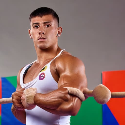 portrait+ style Colombian sport gymnast queer brunette hunk dude face