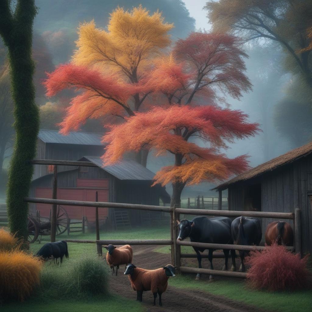  Fabulous farm hyperrealistic, full body, detailed clothing, highly detailed, cinematic lighting, stunningly beautiful, intricate, sharp focus, f/1. 8, 85mm, (centered image composition), (professionally color graded), ((bright soft diffused light)), volumetric fog, trending on instagram, trending on tumblr, HDR 4K, 8K