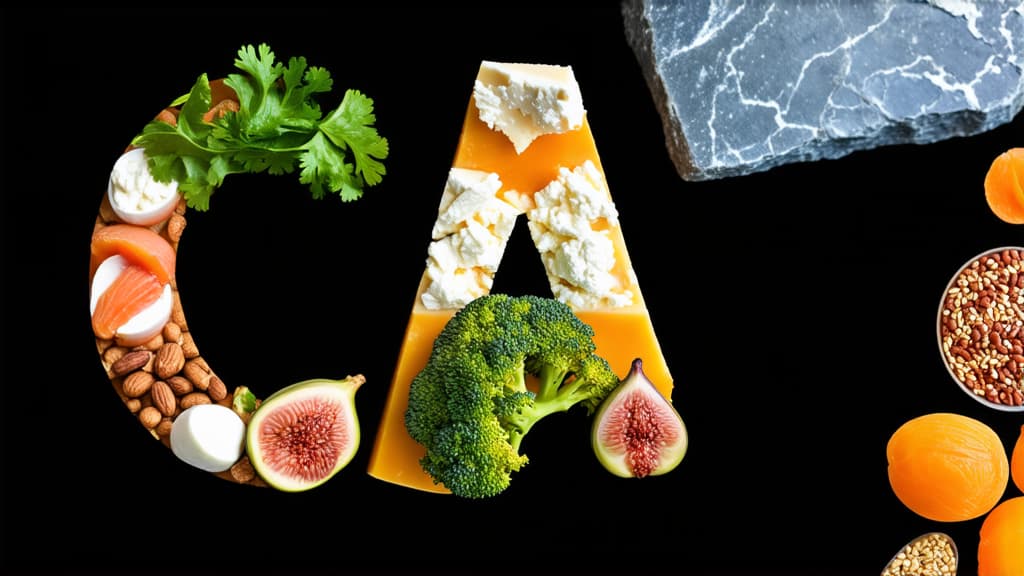  food gourmet photography style, the inscription ca made of cottage cheese, sour cream, nuts, cheese, parsley, spinach, dried apricots, figs, sesame, beans, broccoli, sardines on a black stone background on the right, on the left there is a lot of free space without product , appetizing, professional, culinary, high resolution, commercial, highly detailed ,soft natural lighting, macro details, vibrant colors, fresh ingredients, glistening textures, bokeh background, styled plating, wooden tabletop, garnished, tantalizing, editorial quality